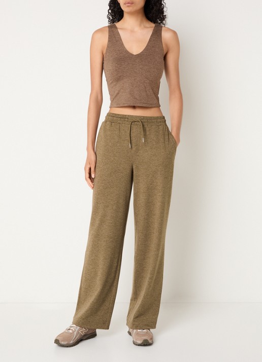 Varley Easy high waist straight fit joggingbroek met gemêleerd dessin - voorkant 3 mosgroen