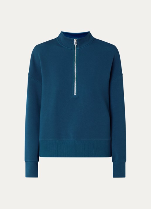 Varley Mavis sweater met halve rits - voorkant 2 aquablauw
