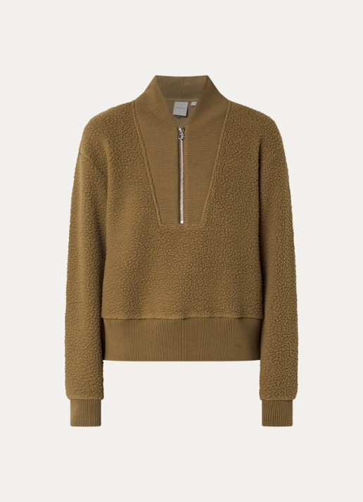 Varley Mumford pullover van fleece met halve rits - voorkant 3 mosgroen