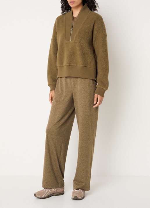 Varley Mumford pullover van fleece met halve rits - voorkant 4 mosgroen