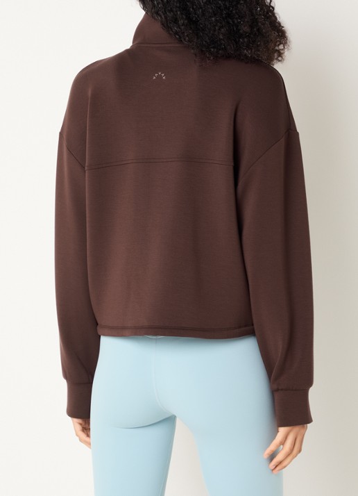 Varley Sian cropped sweater met halve rits - achterkant 4 bruin