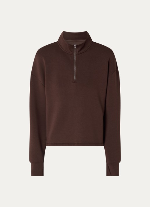 Varley Sian cropped sweater met halve rits - voorkant 2 bruin