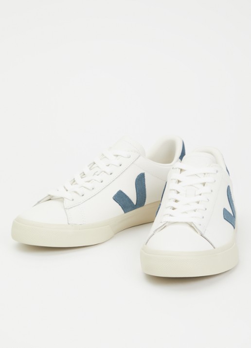 Veja Campo sneaker van leer met suède details - detail 2 staalblauw