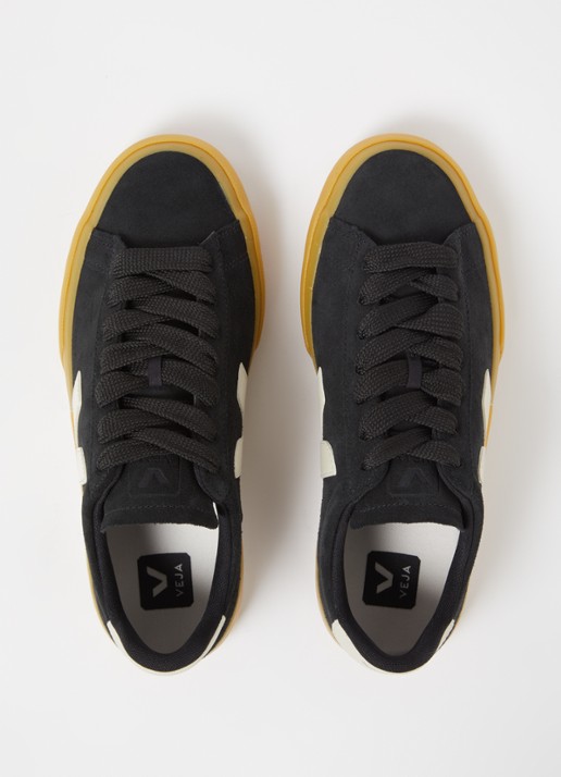 Veja Campo sneaker van suède met leren details - detail 2 zwart
