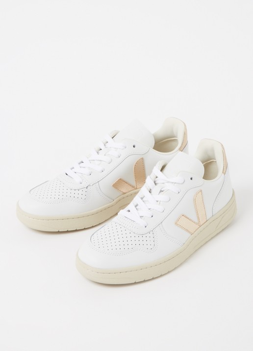 Veja V-10 sneaker met suède details - detail 2 wit
