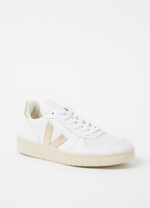 Veja V-10 sneaker met suède details - voorkant wit