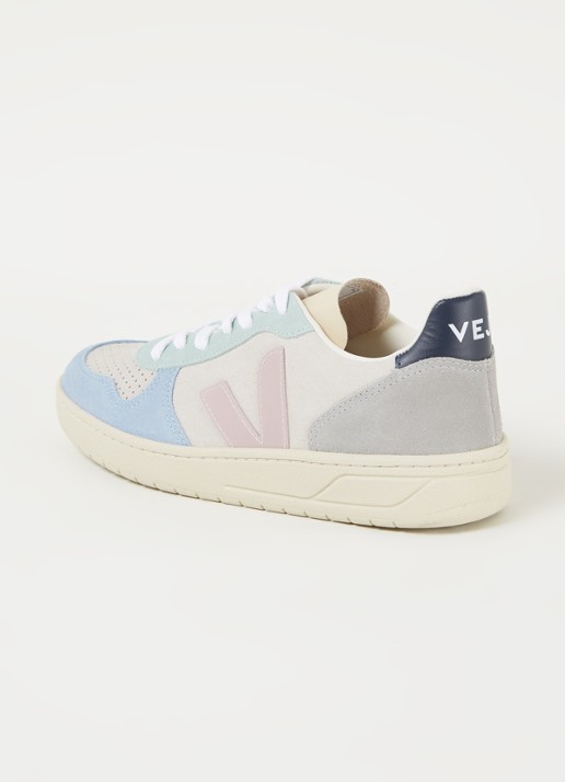 Veja V-10 sneaker met suède details - detail 2 lichtblauw