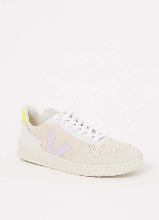 Veja V-10 sneaker met suède details - voorkant 5 creme