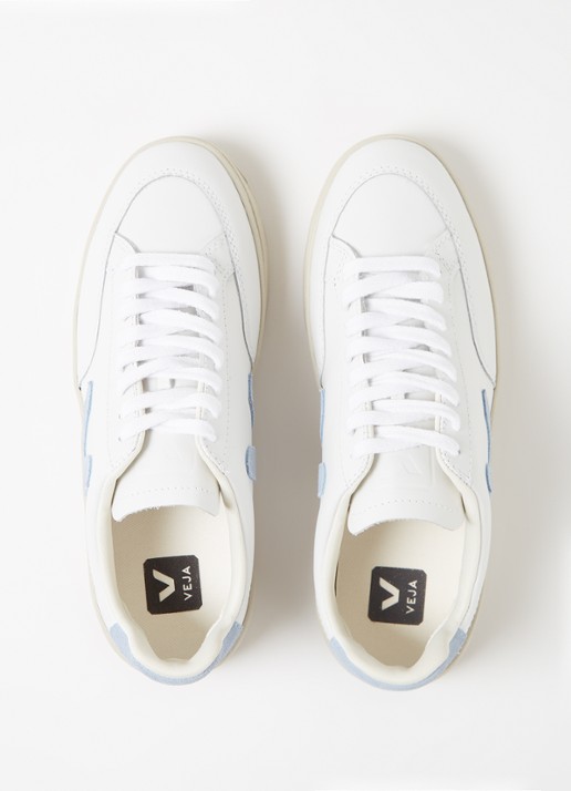 Veja V-12 sneaker van leer met suède details - detail 3 lichtblauw