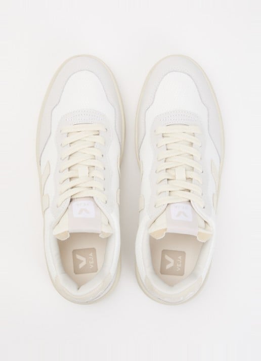 Veja V-90 sneaker van mesh met details van leer en suède - detail 4 gebroken wit