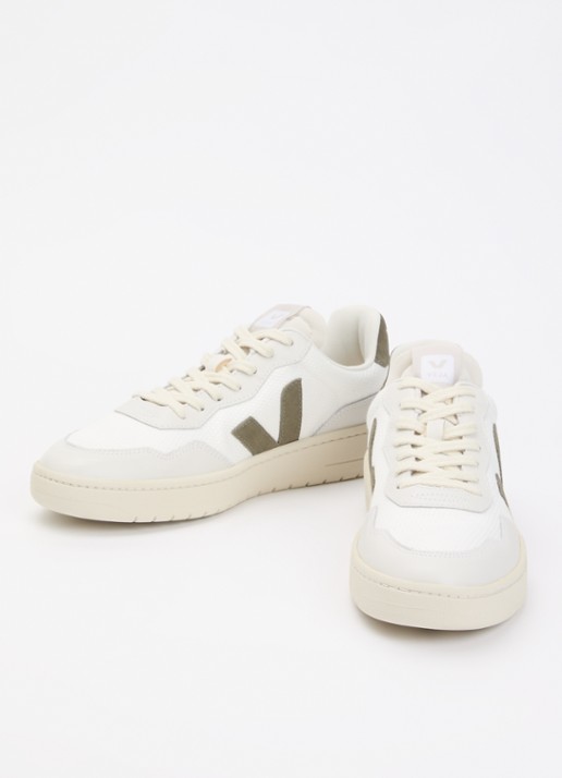 Veja V-90 sneaker van mesh met suède en leren details - detail 2 wit