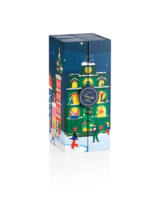 Venchi Prestige adventskalender met chocolade - 24 dagen - voorkant donkerblauw