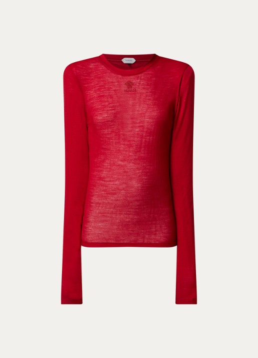 Versace Fijngebreide top van scheerwol met ribstructuur en logoborduring - voorkant 3 rood