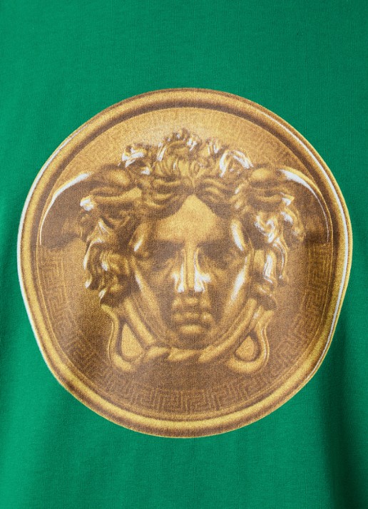 Versace Gold Coin T-shirt met logoprint - detail 4 donkergroen