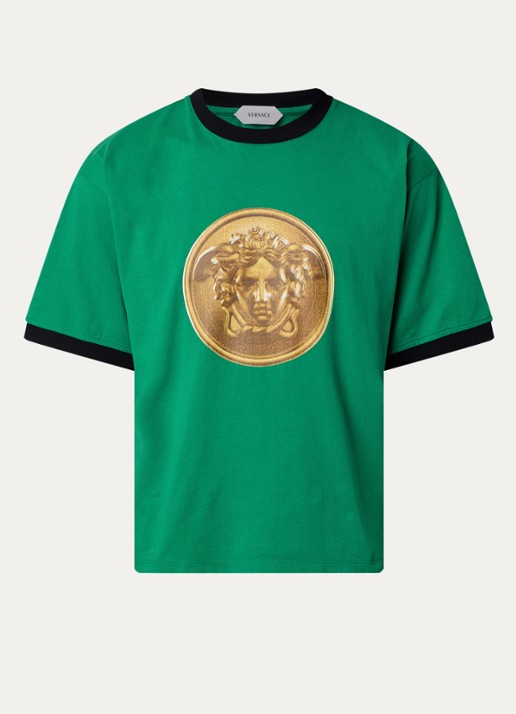 Versace Gold Coin T-shirt met logoprint - voorkant donkergroen