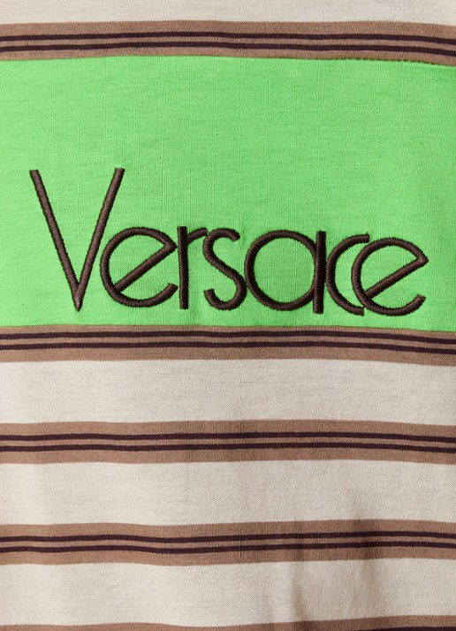 Versace Intarsia regular fit polo met logoborduring - detail 2 zand