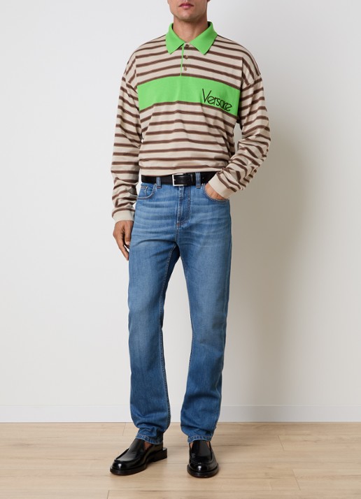 Versace Intarsia regular fit polo met logoborduring - voorkant 4 zand