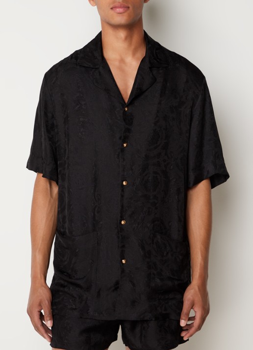 Versace Pyjamatop met jacquard dessin en opgestikte zakken - detail 4 zwart