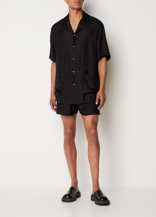 Versace Pyjamatop met jacquard dessin en opgestikte zakken - voorkant 3 zwart