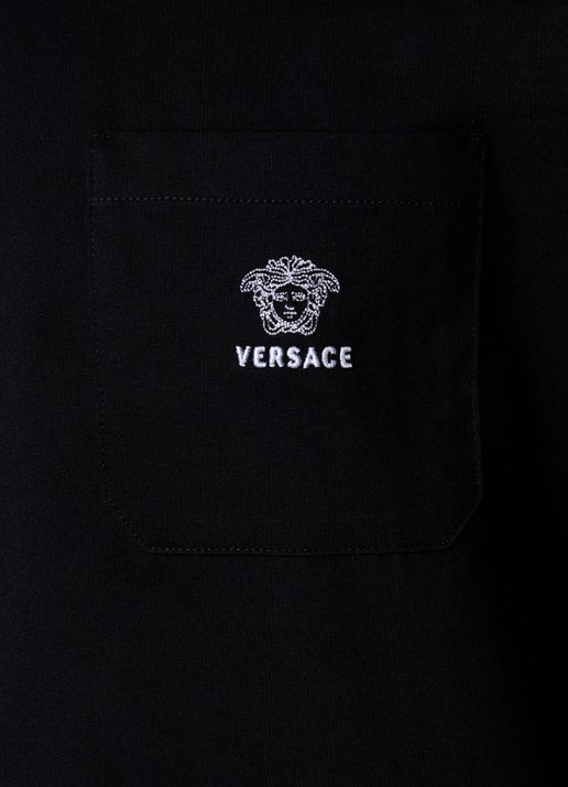 Versace T-shirt met logoborduring - detail 4 zwart