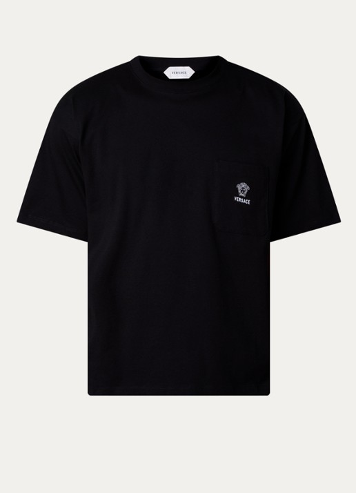 Versace T-shirt met logoborduring - voorkant zwart