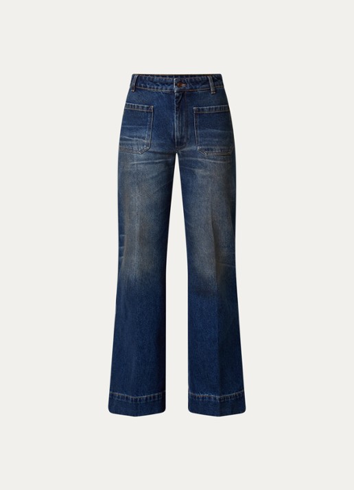 Victoria Beckham Alina high waist flared fit jeans met medium wassing - voorkant 4 indigo