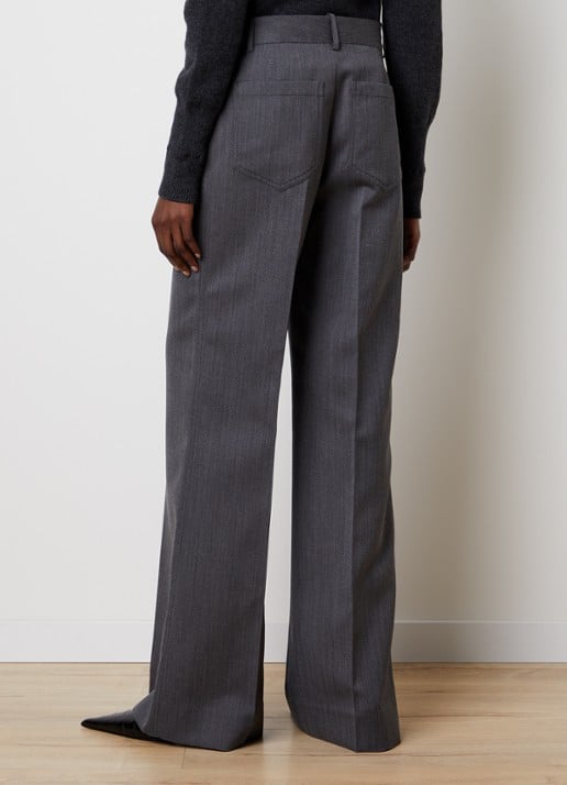 Victoria Beckham Alina high waist straight fit pantalon van scheerwol met gemêleerd dessin - achterkant middengrijs