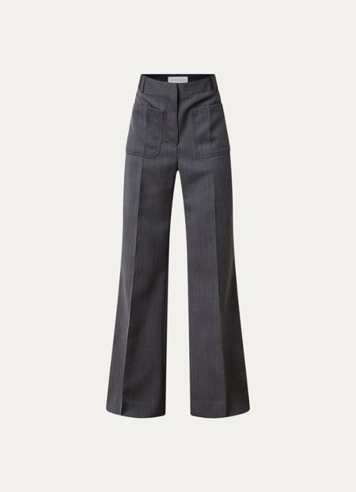 Victoria Beckham Alina high waist straight fit pantalon van scheerwol met gemêleerd dessin - voorkant 4 middengrijs