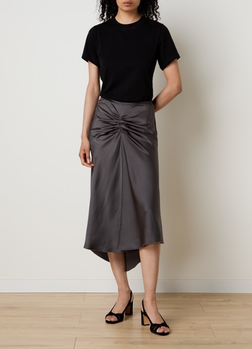 Victoria Beckham Bela midi rok van satijn met ruches - voorkant 2 antraciet