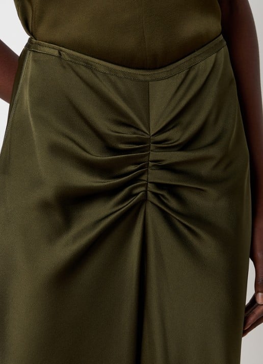 Victoria Beckham Bela midi rok van satijn met ruches - detail 2 mosgroen
