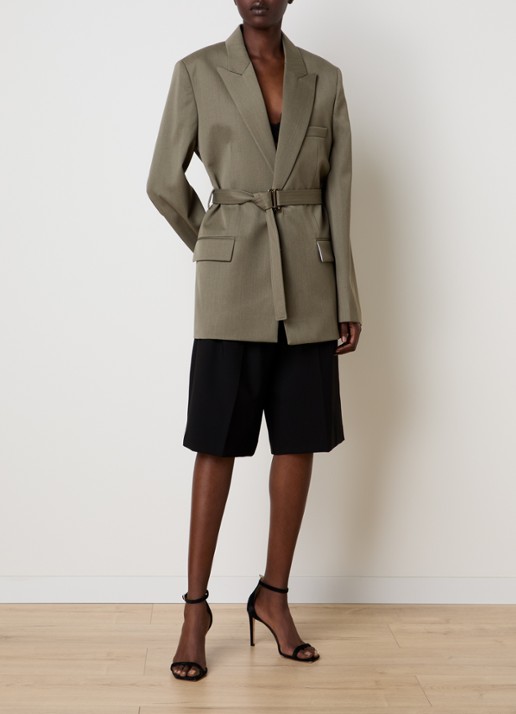 Victoria Beckham Blazer in wolblend met ceintuur - voorkant 3 olijfgroen