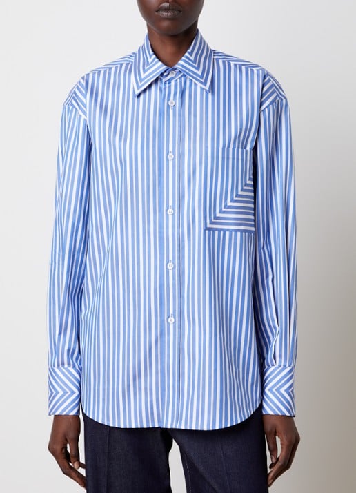 Victoria Beckham Blouse met streepprint en borstzak - detail 4 blauw