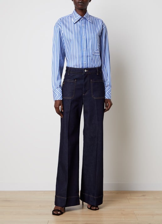 Victoria Beckham Blouse met streepprint en borstzak - voorkant 2 blauw