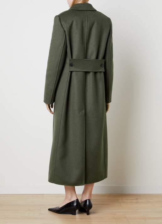 Victoria Beckham Catriona double-breasted mantel in kasjmier wolblend - achterkant mosgroen