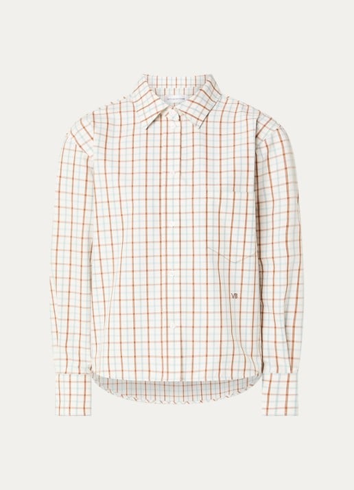 Victoria Beckham Ellys blouse met ruitdessin en borstzak - voorkant 4 gebroken wit