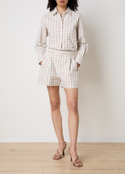 Victoria Beckham Ellys blouse met ruitdessin en borstzak - voorkant 5 gebroken wit