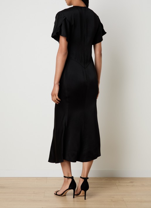 Victoria Beckham Eve midi jurk van satijn met gedrapeerd detail - achterkant zwart