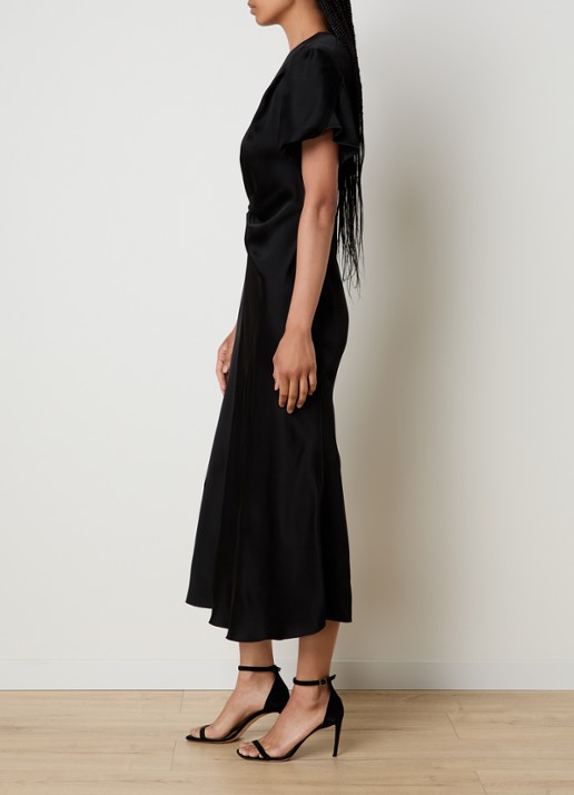 Victoria Beckham Eve midi jurk van satijn met gedrapeerd detail - voorkant 5 zwart
