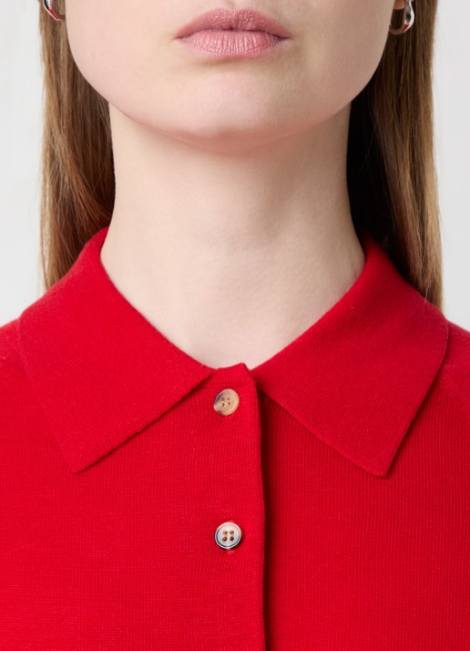 Victoria Beckham Fijngebreide top van wol met polokraag - detail 3 rood