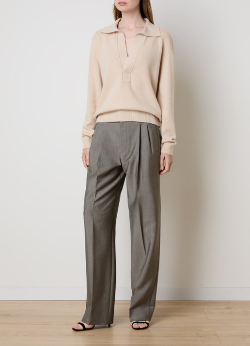 Victoria Beckham Fijngebreide trui in kasjmierblend  - voorkant 5 beige
