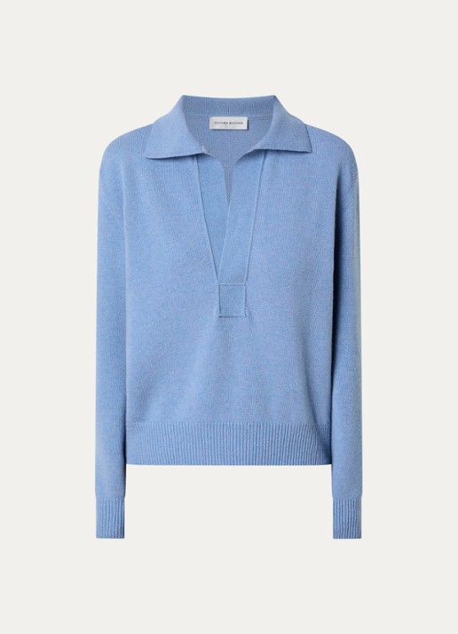 Victoria Beckham Fijngebreide trui in kasjmierblend  - voorkant blauw