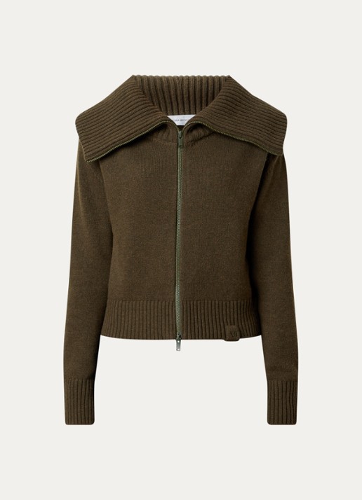 Victoria Beckham Fijngebreide vest in lamswolblend - voorkant donkergroen