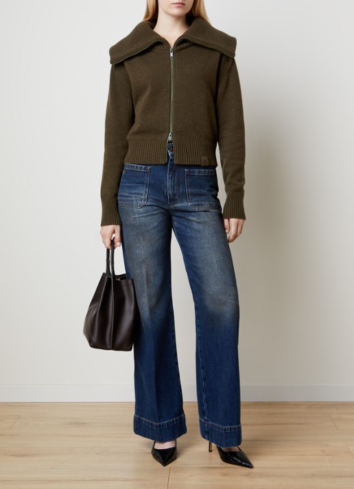 Victoria Beckham Fijngebreide vest in lamswolblend - voorkant 2 donkergroen