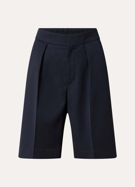 Victoria Beckham High waist loose fit korte pantalon in wolblend met steekzakken - voorkant 4 donkerblauw