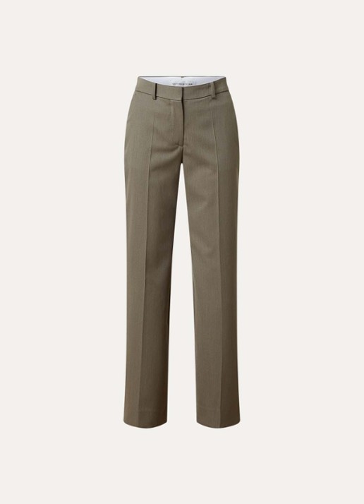 Victoria Beckham High waist straight fit pantalon in wolblend met persplooi - voorkant groen