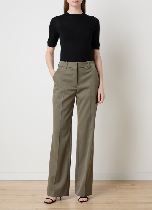 Victoria Beckham High waist straight fit pantalon in wolblend met persplooi - voorkant 2 groen