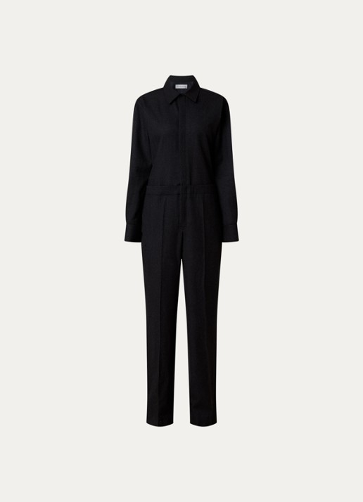 Victoria Beckham Loose fit jumpsuit van scheerwol - voorkant 4 donkergrijs