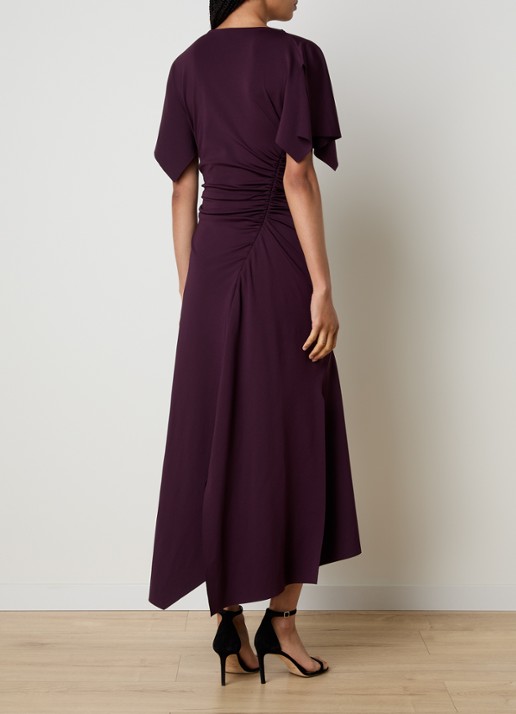 Victoria Beckham Midi jurk met asymmetrische zoom en ruches - achterkant 5 aubergine