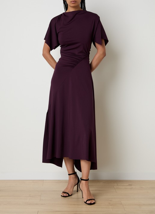 Victoria Beckham Midi jurk met asymmetrische zoom en ruches - detail 3 aubergine