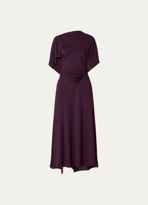 Victoria Beckham Midi jurk met asymmetrische zoom en ruches - voorkant aubergine